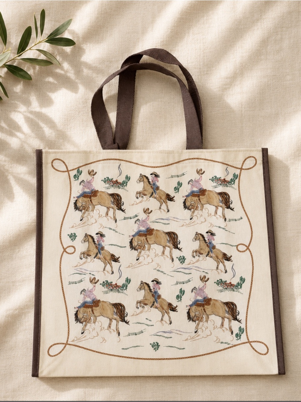 Cowboy cowgirl western print reusable tote bag